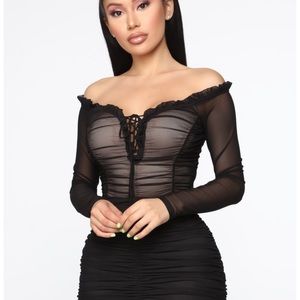 Maura mesh ruched crop top -black